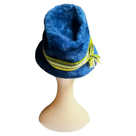 Vintage 1960s Italian Felt Blue Bucket Hat Duchess Styled by Coralie - Picture 2 of 10